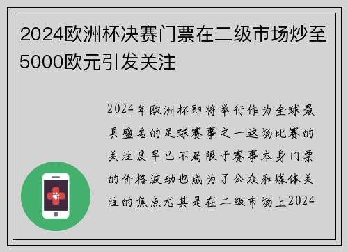 2024欧洲杯决赛门票在二级市场炒至5000欧元引发关注