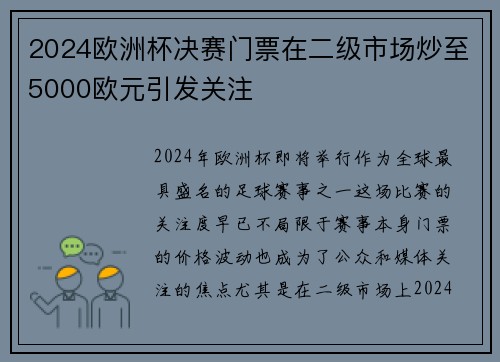 2024欧洲杯决赛门票在二级市场炒至5000欧元引发关注 2024欧洲杯决赛门票在二级市场炒至5000欧元引发关注
